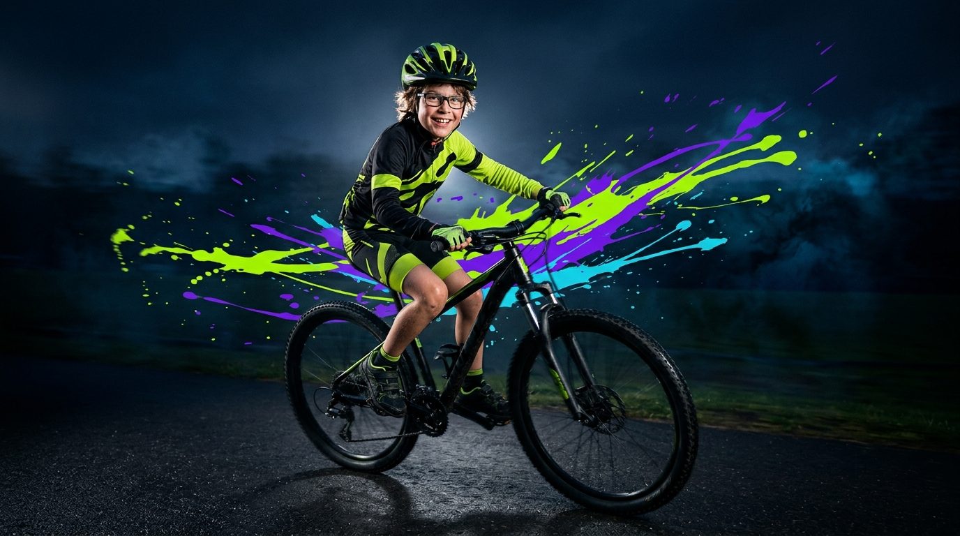 Young cyclist in motion